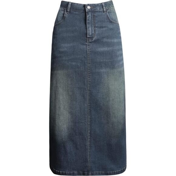 Women's Long Denim Skirt Denim Maxi Skirt High Waisted Jean Skirt with Pocket